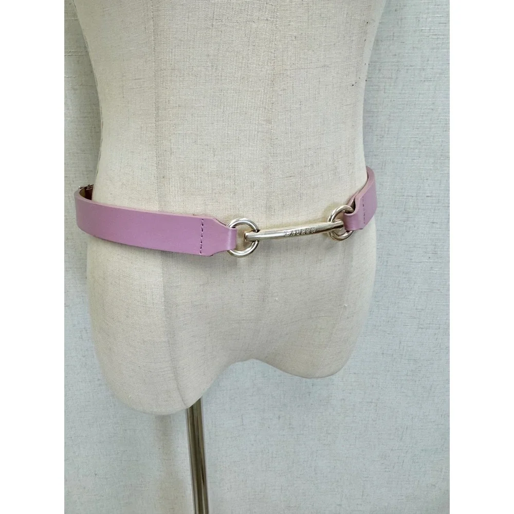 Lauren Ralph Lauren Italian Leather Purple Metal Bar Belt Adjustable L/XL Preppy